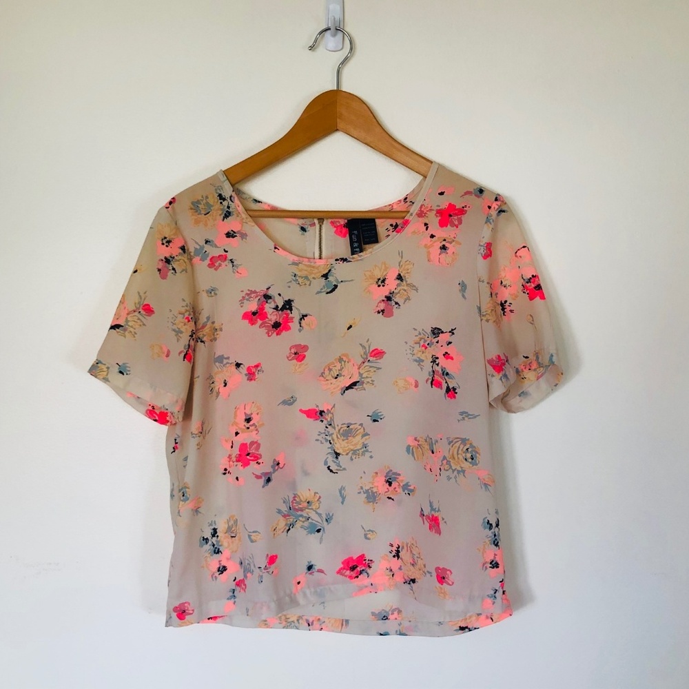 Fun & Flirt by Japna Sheer Floral Zip Back Top